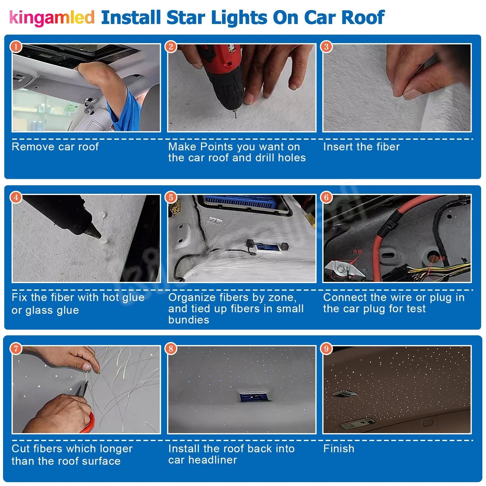 32W Dual port Fiber Optic Star Ceiling Kit with RGB Meteor effect APP Car Roof stars Fiber Optic for Starry Sky Car Ceiling