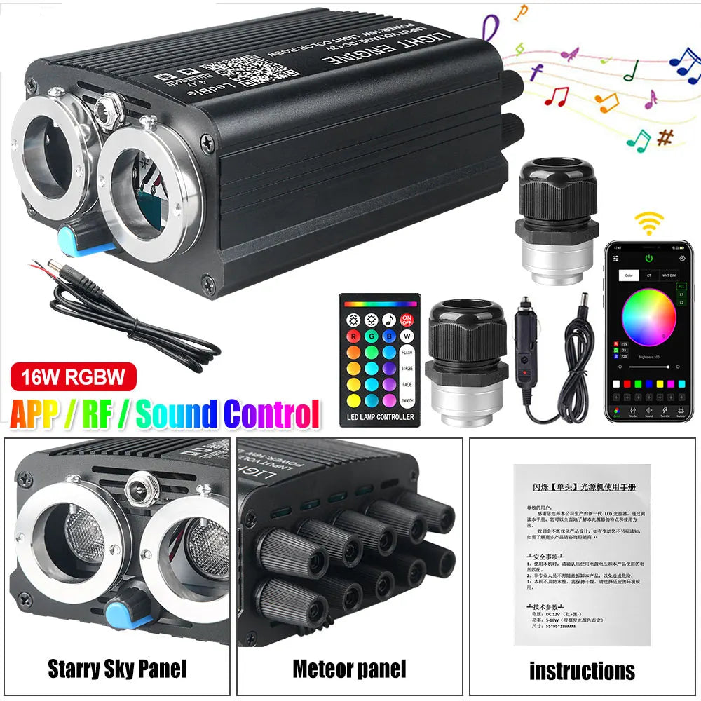 Car Fiber Optic Light Kit RGBW Star Ceiling Light Car Roof Interior Ambient Light APP Control Roof Stars Lights Car Accessories
