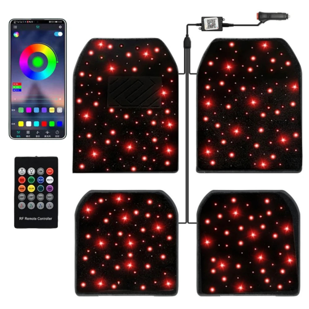 Starlight Car Mats Floor Full Set Universal Car Mats Galaxy Foot Light Atmosphere Car Interior Starry Sky Car Star Lights 12V