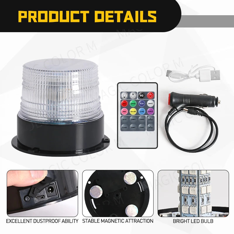 RGB LED Car Strobe Warning Light Emergency Flashing Lamp Remote Control Auto Roof For Vehicle Truck Multicolors Flasher 12V