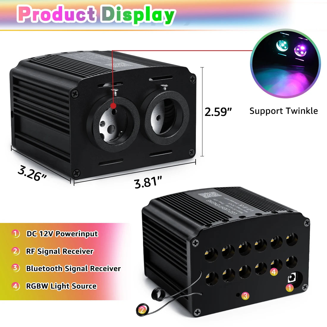 32W Twinkle Starlight Headliner Kit Dual Port RGBW Starry Sky Ceiling Light 450 Fiber Optic For Car Home APP/Remote Controlled