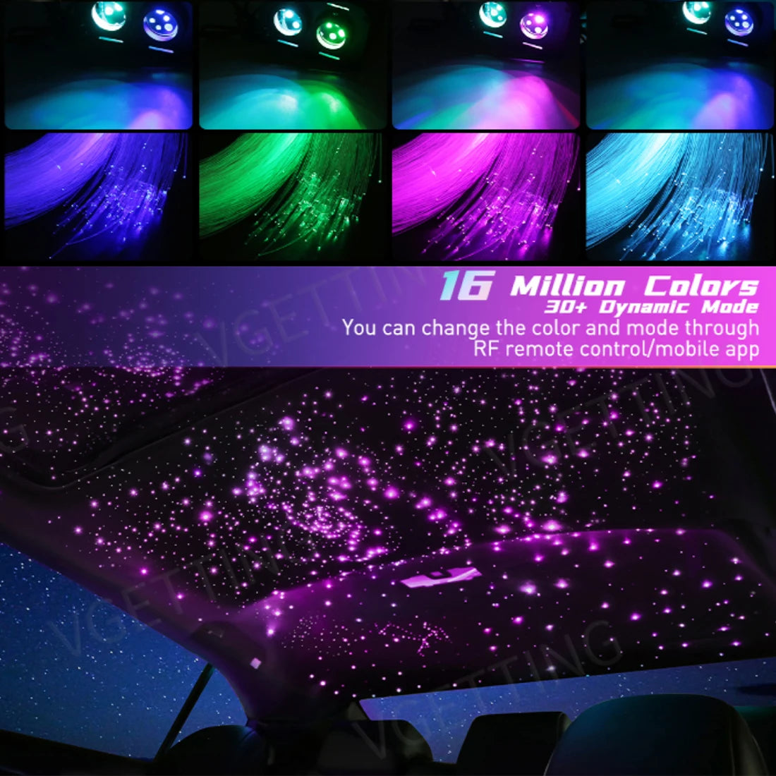 32W Twinkle Starlight Headliner Kit Dual Port RGBW Starry Sky Ceiling Light 450 Fiber Optic For Car Home APP/Remote Controlled