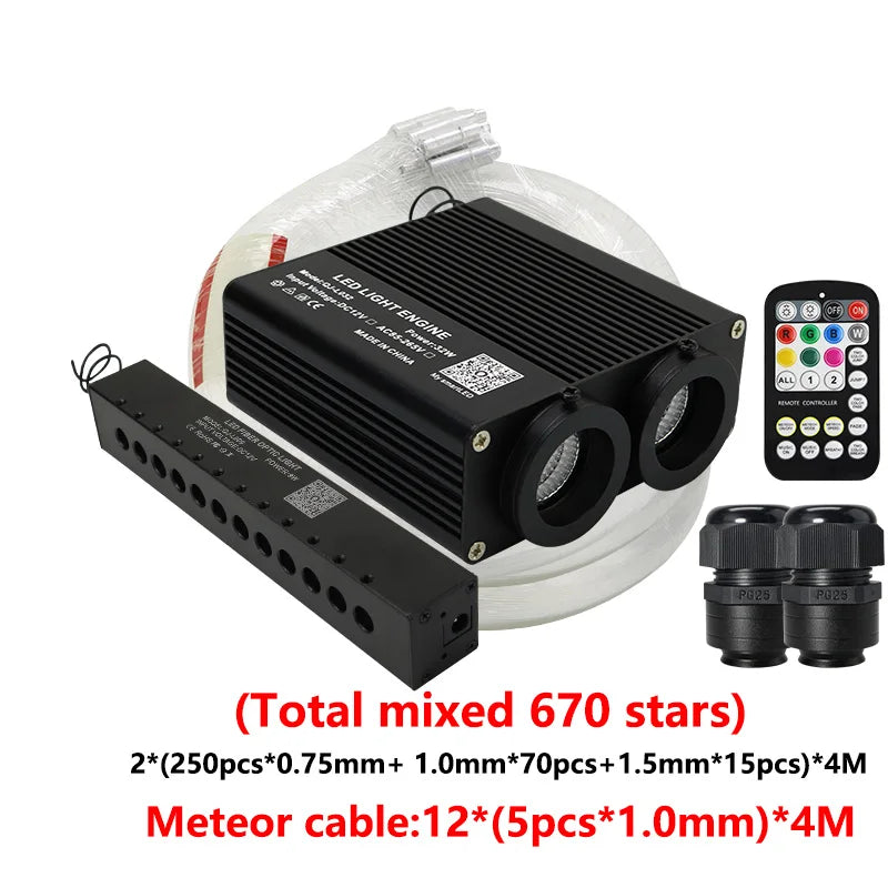 32W Dual port Fiber Optic Star Ceiling Kit with RGB Meteor effect APP Car Roof stars Fiber Optic for Starry Sky Car Ceiling