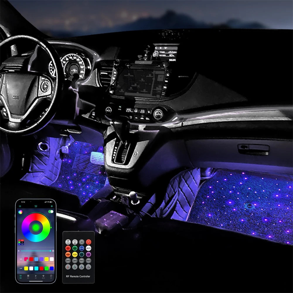 Starlight Car Mats Floor Full Set Universal Car Mats Galaxy Foot Light Atmosphere Car Interior Starry Sky Car Star Lights 12V
